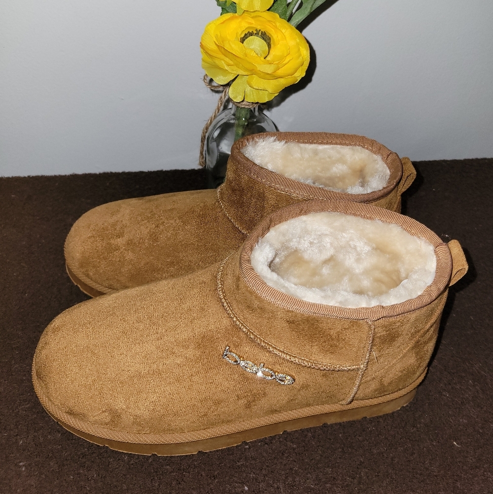 bebe  Cozy Tan Ankle Boots